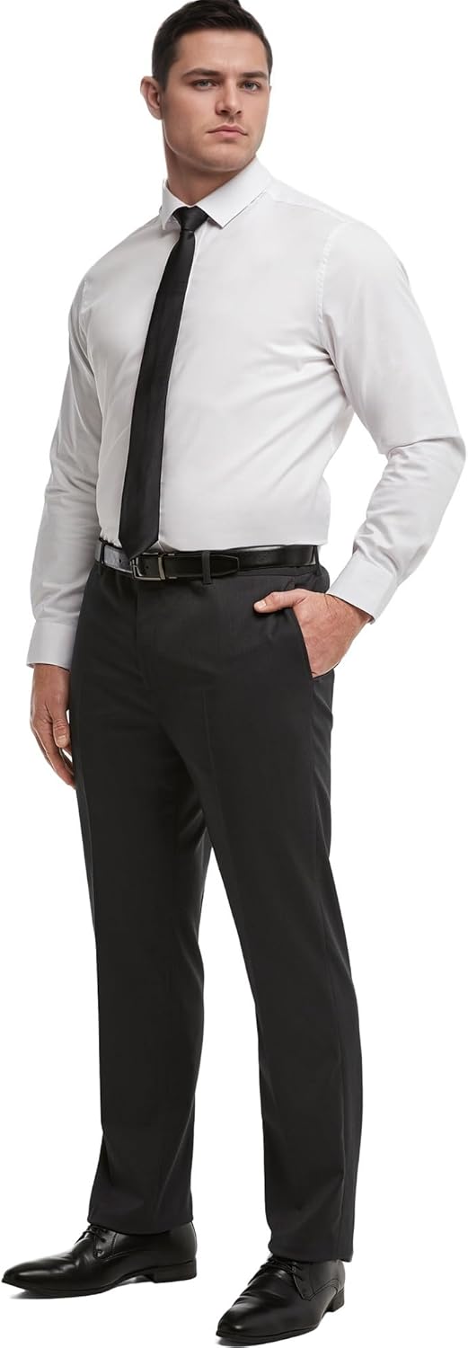 Expandable Waist Men's Flat Front Dress Pants Regular fit Business Casual Pants for Men - Image 3