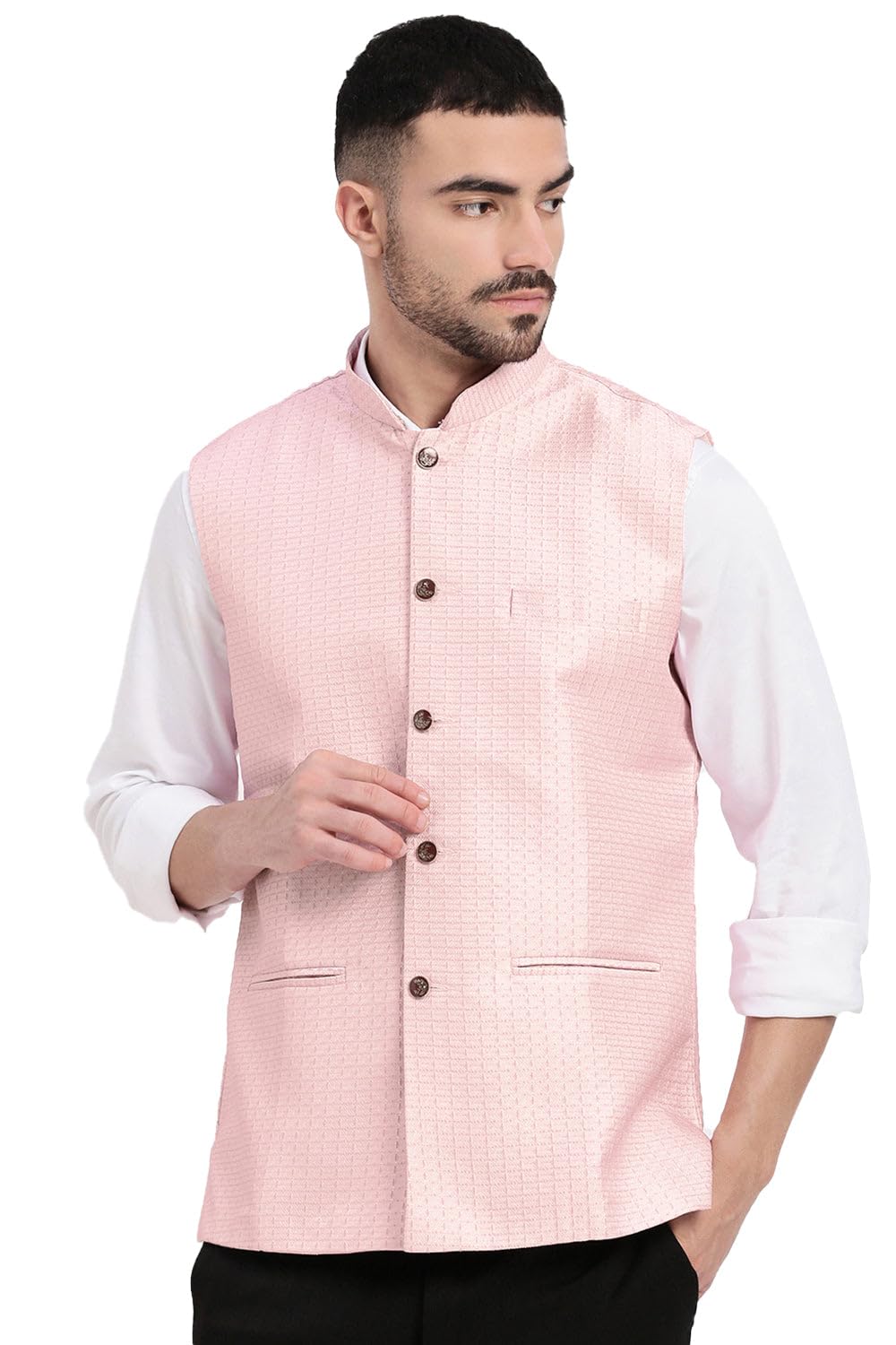 showoffff SHOWOFF Men's Woven Design Peach Slim Fit Nehru Jacket-AD-J-804_Peach_XL-picture-23