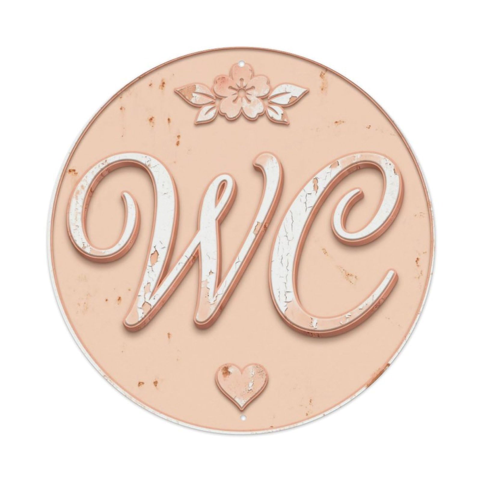 Toilet （WC） Peach Shabby Emblem Metal Tin Sign Plaque Wall Decor for Cafe, Club Bar, Office, Home Garden Round Metal Poster 8x8Inch