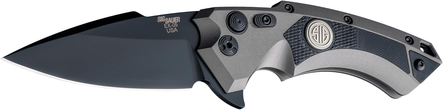 Hogue SIG X5 Tactical 3.5” Flipper CPM 154 Spear Point Blade Black Cerakote Finish, Aluminum Frame w/Checkered Black G10 Inserts Manual Knife, Matte Grey - 36572