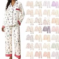 Pyjamas for Women 2 Piece Outfits Women's Fashion Lounge Nightwear Cotton-Like Ladies Pyjamas Sleep & Lounge Women Skin-Friendly Casual Classic Leisure Co Ord Sets Sleep Pyjama