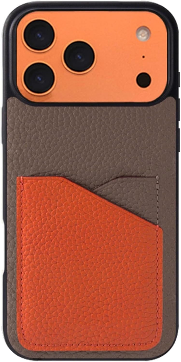Color-Block Leather Case for iPhone 17/17 Air/17 Pro/17 Pro Max, Litchi Texture Card Slot Cover, Slim Anti-Drop Classic Shell(Brown,17 Air)