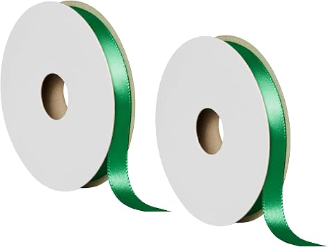 Offray 453894 3/8" Wide Single Face Satin Ribbon for Gift Wrapping, Decoration, and Crafts, Two Pack of 6-Yard Spools, Emerald Green