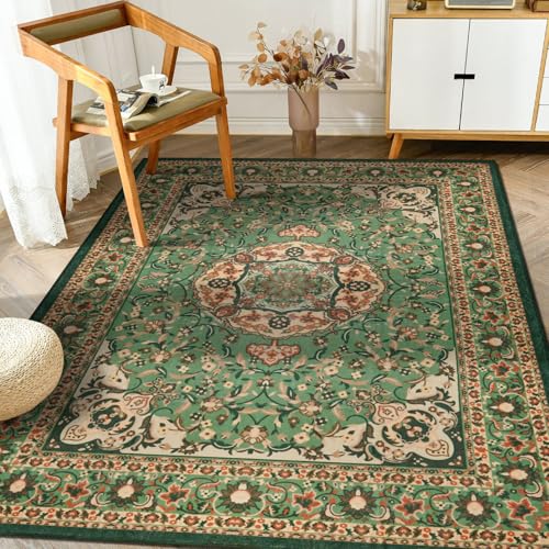 Tapete decorativo rectangular verde 3x5 pies lavable miniatura 4