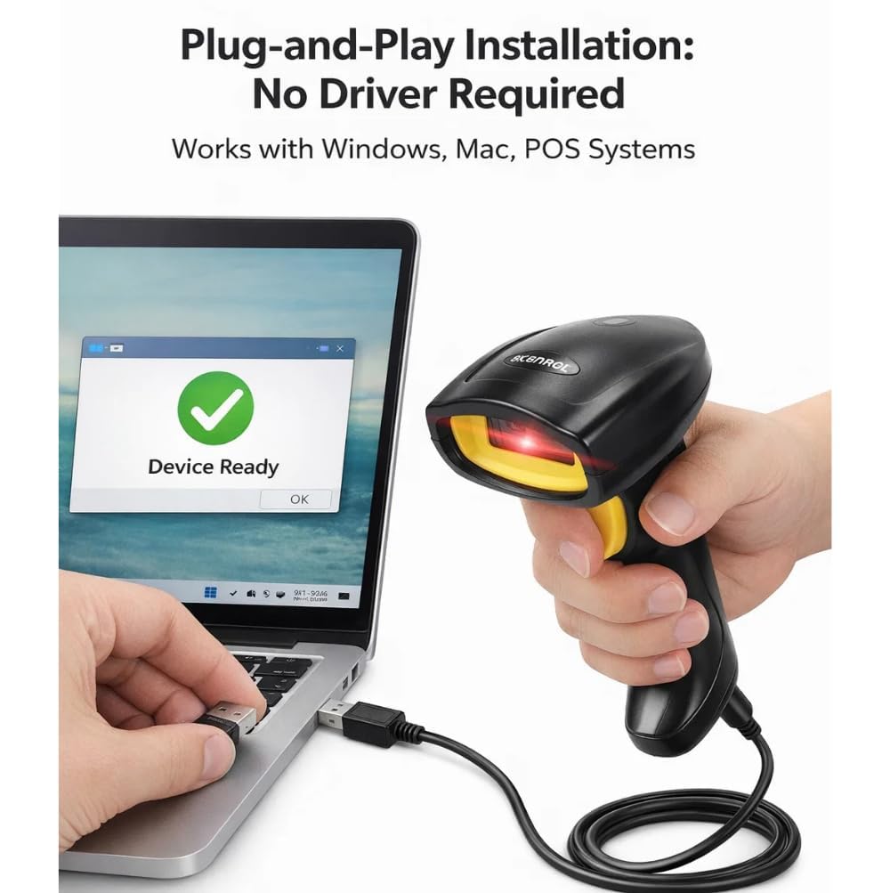 Wireless 2.4GHz 2D & 1D Barcode Scanner (QR Code & Barcode) Wired & Wireless(Rechargeable) Connectivity | Induction Scanning with Built-in Illumination Light |Strong ABS(1-Year Warranty) 1