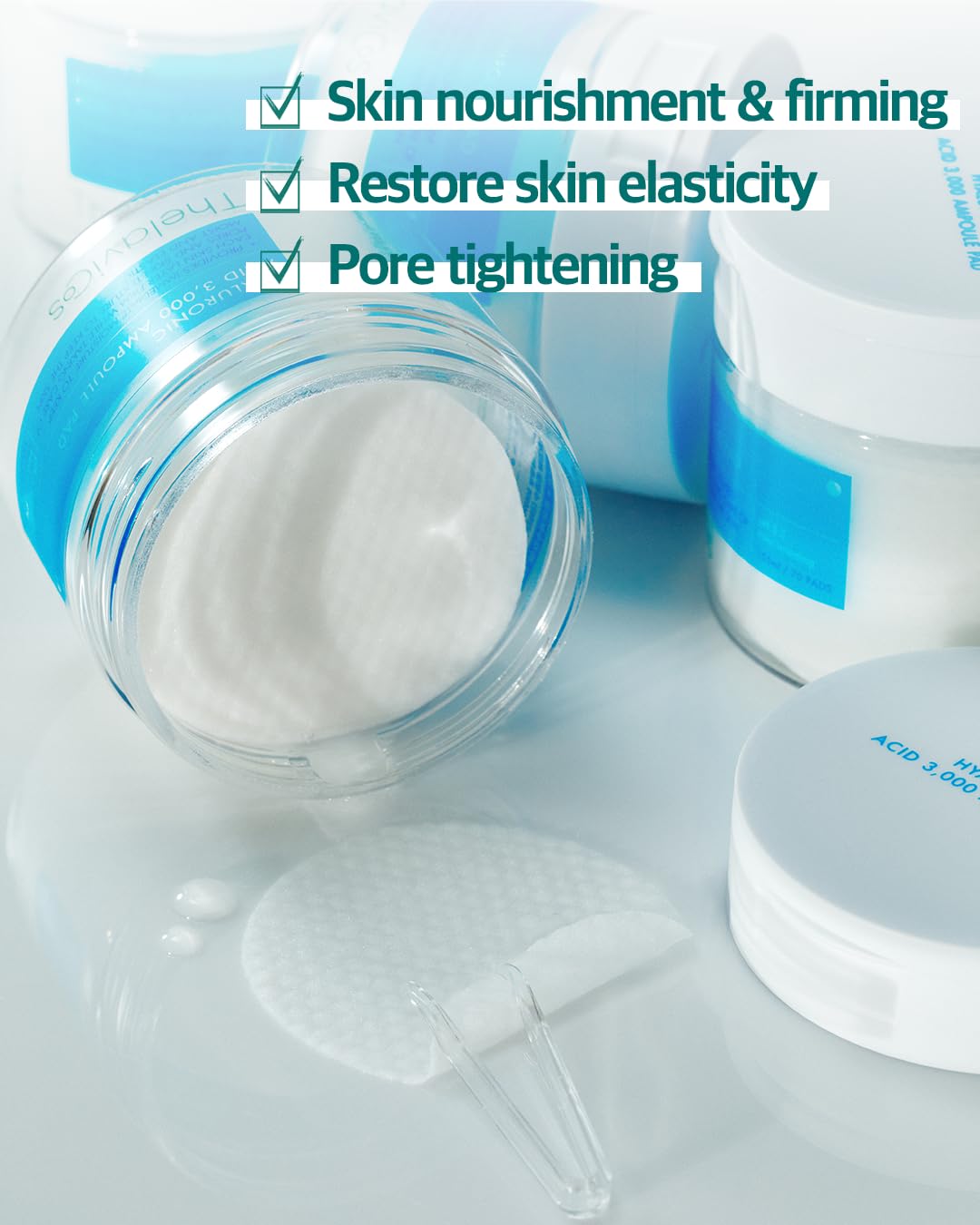 Hyaluronic Acid 3,000 Ampoule Pad | intense moisturizing hydrating toner pad mask for dry skin, skin firming elasticity & pore tightening | Korean Skincare for sensitive skin (70 pads)