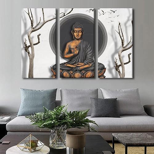 Vista 75 de TUMOVO Wall Art for Living Room Buddha Sculpture Flower Paintings Canvas Wall Art 3 Panel Wall Art Canvas Artwork Wall Decor Large Wall Decor Canvas