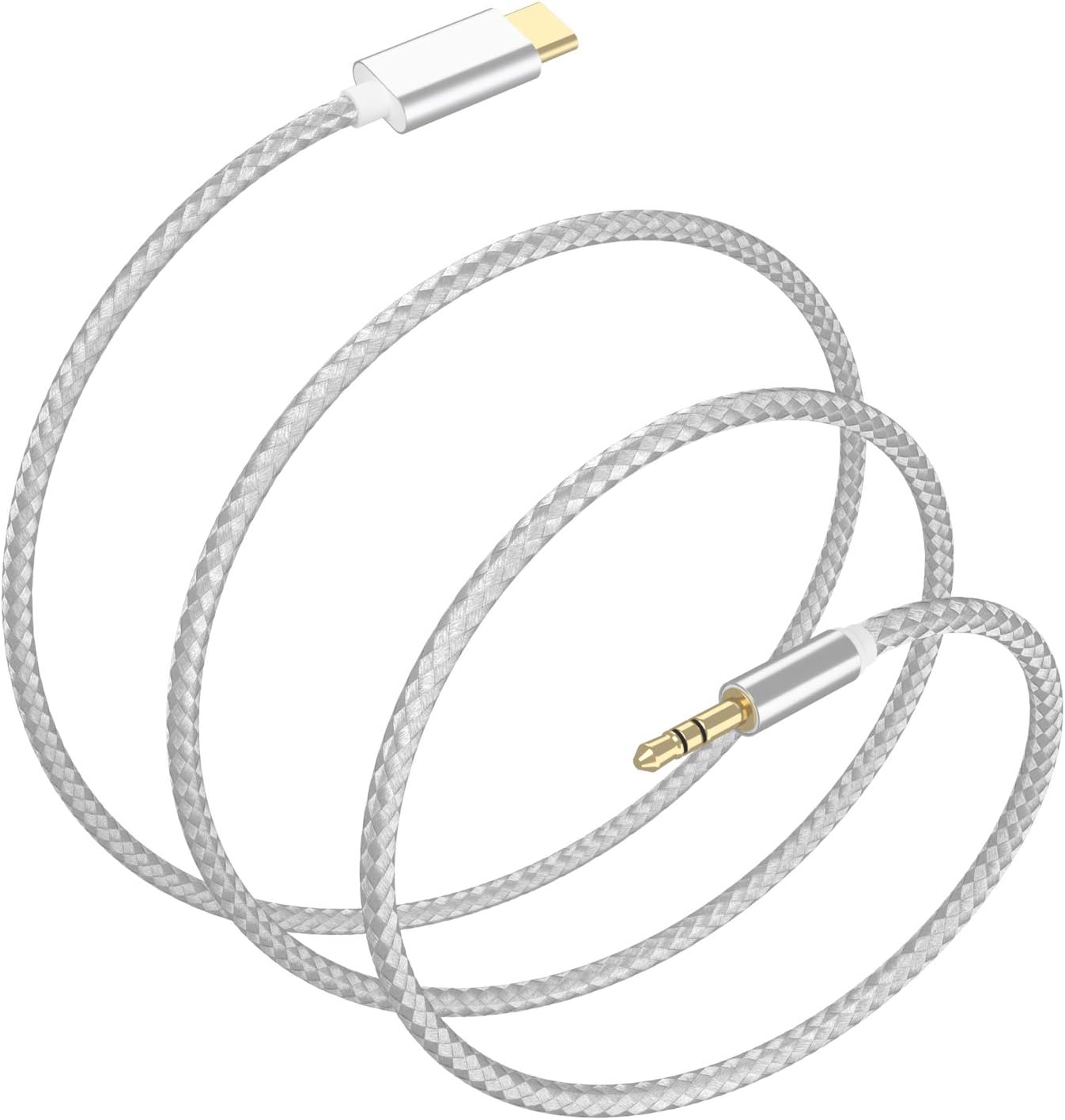 VIMVIPUSB C to 3.5mm Car Aux Cable, USB-C to 3.5mm Male to Male Type C 3.5mm Aux Audio Nylon Cord Compatible with iPhone 15/15Plus/Pro/Pro Max, Pixel 7/3XL/2/2XL, and USB C Devices (Silver)