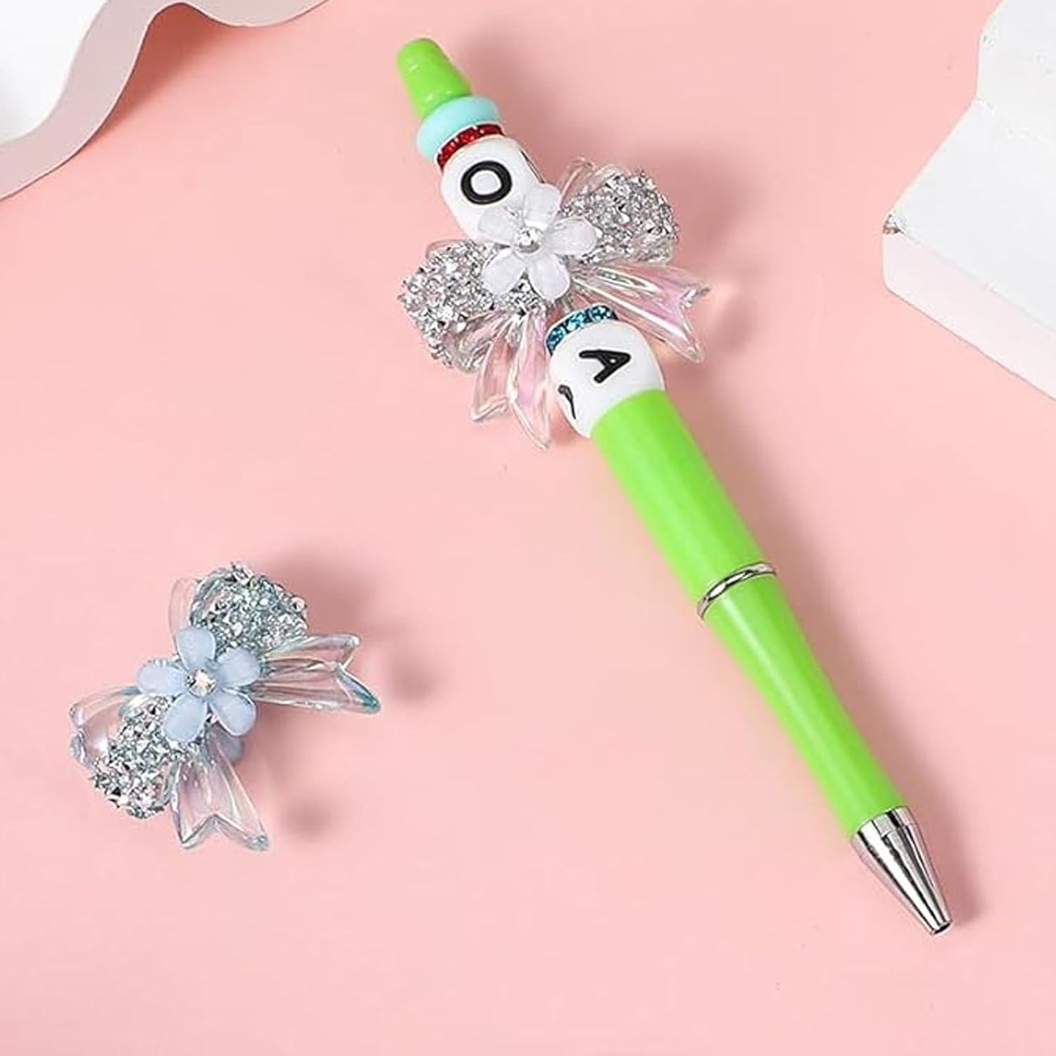 4pcs Rhinestone Bow Beads for Pens - Fancy Bowknot Charms for Beadable Pens, Keychains & Jewelry Making - Sparkly 3D Bow Spacer Beads DIY Craft Supplies (Assorted Colors) - Image 4