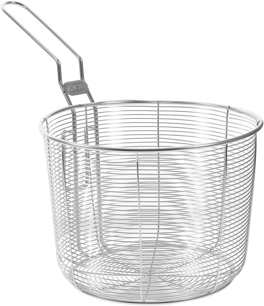 PRETYZOOM Stainless Steel Frying Basket 10.23X6.10X4.72In Deep Wire Mesh Strainer Spoon with Foldable Handle for Kitchen Cooking Pasta Noodles and Food Straining