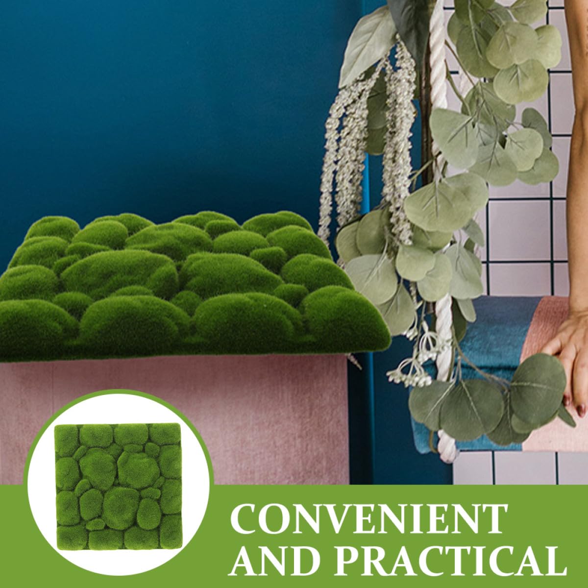 Abaodam Pannelli di Muschio Artificiale 3 Pezzi Floccati Leggeri per Decorazioni da Giardino e Pareti Interne ed Esterne Stile Moderno Nordico 30X30 CM