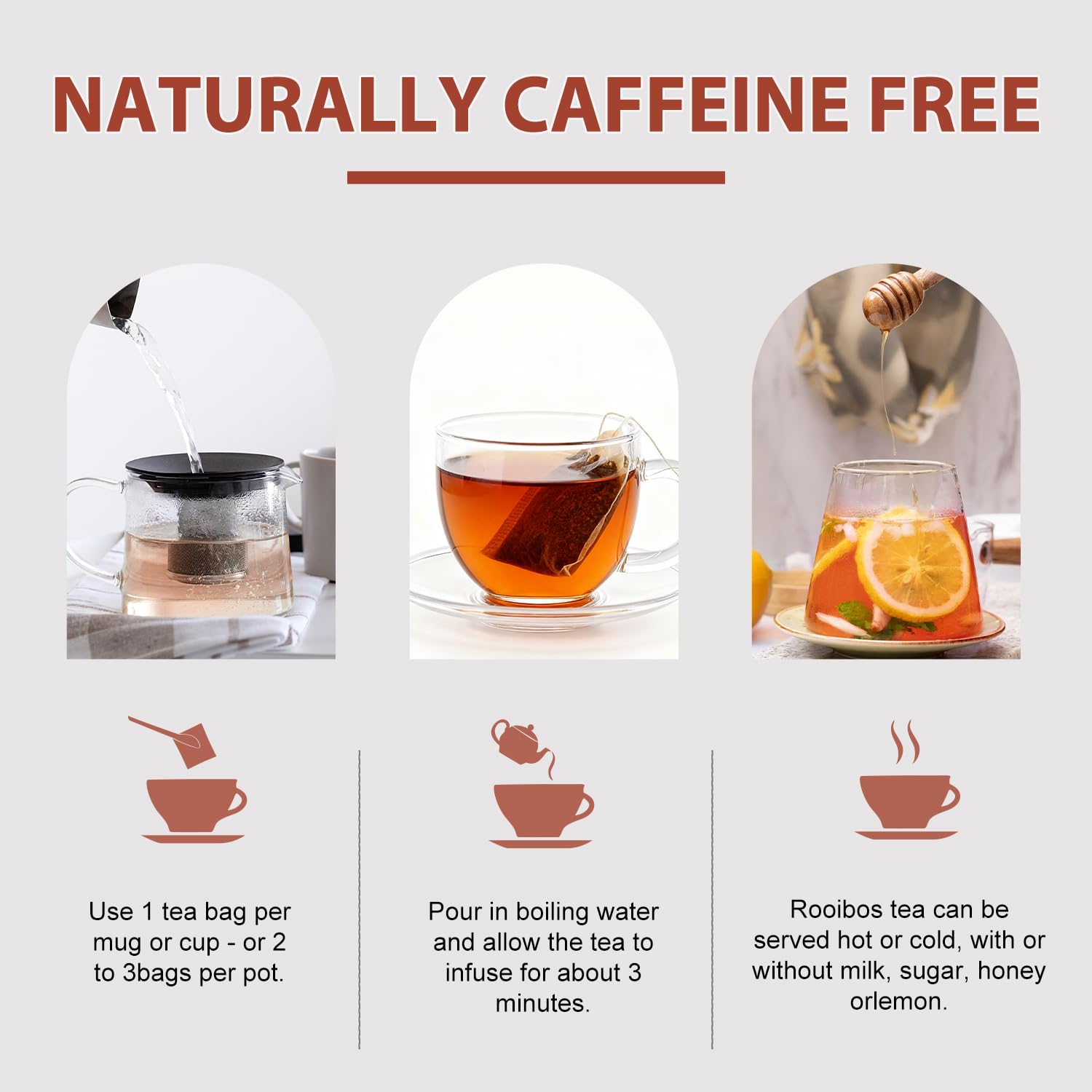 Soeos Organic Rooibos Tea, 100 Teabags, Naturally Caffeine Free, USDA and Non GMO Certify, Smooth and Robust Flavor, Excellent for Hot or Iced Brew, 9oz (250g)