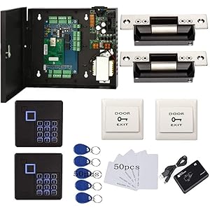 IP Based 2 Doors Access Control Kit North American Strike Lock Keypad Reader Smart Keyless Lock System 110V Power Supply Box Phone APP Remote Open Door