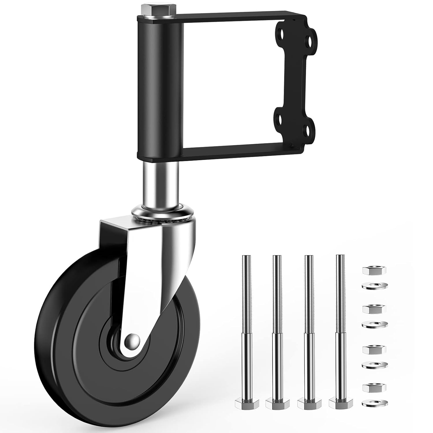 Ronlap Gate Wheels for Wooden Gate, Gate Caster Wheel Spring Loaded for Metal Tube Swing Gate Fence Gate Wheel for Gates Heavy Duty Farm Vinyl Gate Rollers, 250 Lbs, 5 Inches with Brake, 2 Pack, Black