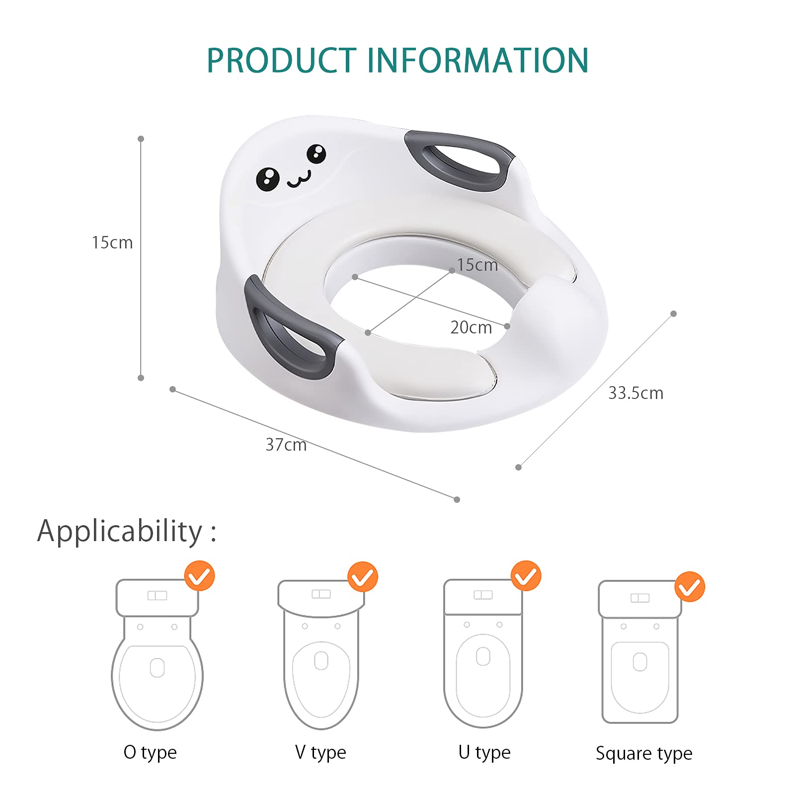 SONARIN Riduttore WC per Bambini,Sedile WC Portatile Ergonomico con Cuscino Staccabile/Paraspruzzi/Maniglia/Schienale per Ragazzi e Ragazze,Allenamento WC,Doppio Design Antiscivolo(Bianco)