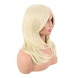 MapofBeauty 20 Inch/50 cm Long Layered With Bangs Straight Synthetic fiber Shoulder Length Hair for Daily Use or Party Wig (Light Blonde)
