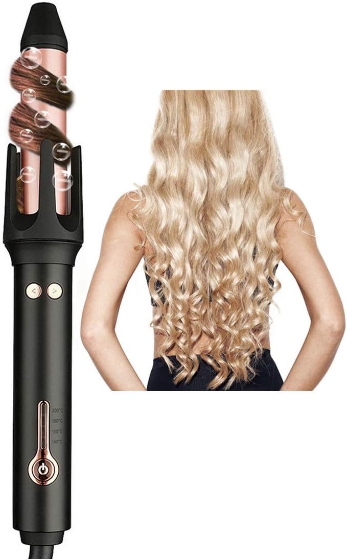 Automatic Hair Curler for Long Hair Auto Curling Iron Spin Curling Wand 360 Rotating Styling Wand 1.1" Ceramic Professional Spiral Beach Waver Iron,Black (Black)