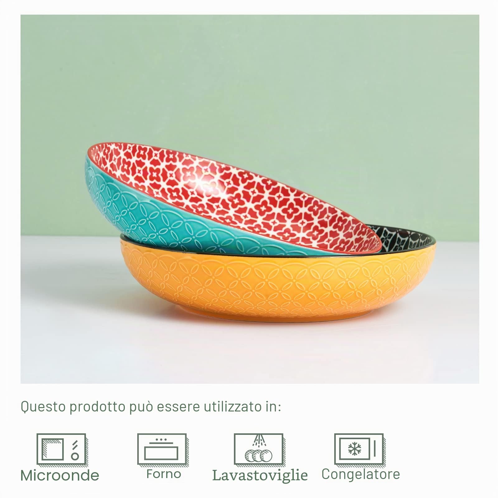 DOWAN Grandi Piatti da 29 cm, Ciotole Grandi da 2,9 Qt per Intrattenere a Thanksgiving e Natale, Ciotole da Servizio in Ceramica per Insalate, Frutta, Pasta, Colori Brillanti | 2 Pezzi