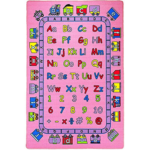 Mybecca Kids Rug ABC Fun in Pink Area Rug 5' x 7' Children Area Rug for Playroom & Nursery - Non Skid Gel Backing (59