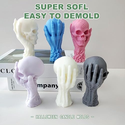 Miniatura 3 de Moldes de vela de calavera de Halloween, moldes de silicona de calavera de 5 pulgadas para hacer velas, moldes de resina para fundición de epoxi,