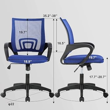 Office Chair Ergonomic Lumbar Support Desk Mesh Computer Chair Mid Back Swivel Chair with Armrest Home Office Task Chair (Blue)