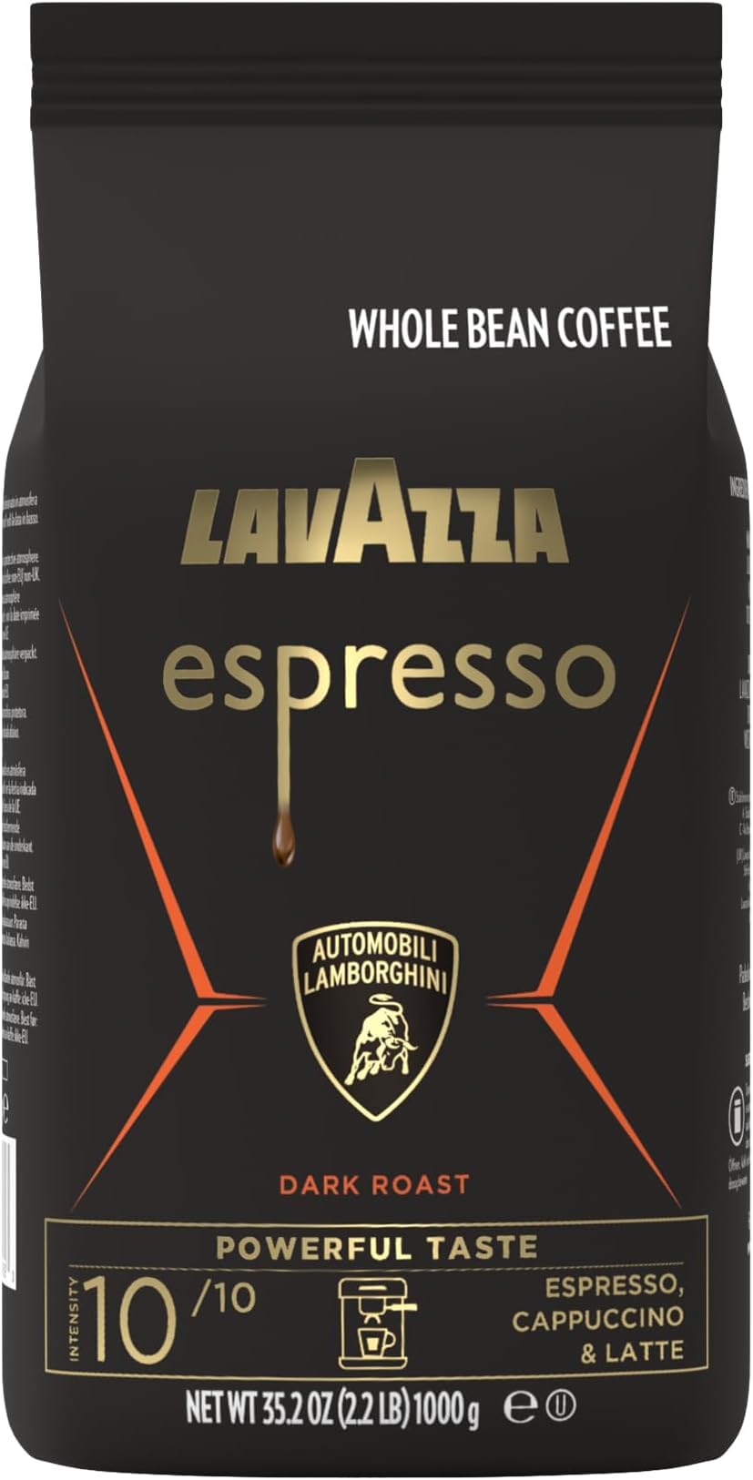 Lavazza Espresso Whole Bean for Automobili Lamborghini, Dark Roast, Arabica and Robusta Blend, 2.2 lb Bag (Package May Vary) (Pack of 6) Automobili Lamborghini 35.27 Ounce (Pack of 6)