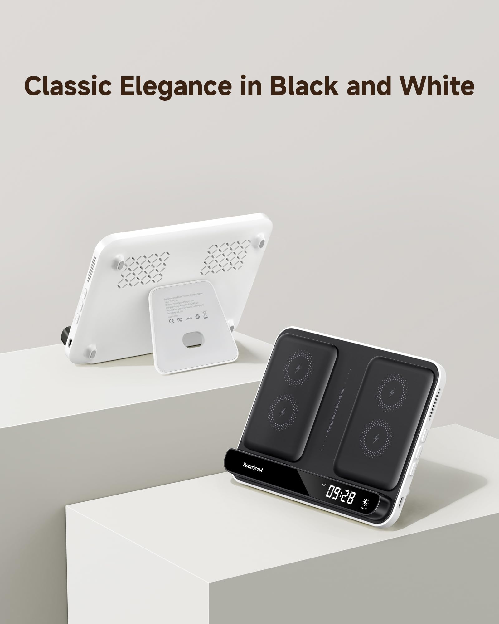 Dual Induktive Ladestation für 2 Handys, Doppel Handy Ladestation für iPhone Air/17 Pro/17 Pro Max/17/16/15/14/13/12/Samsung Galaxy S25/S24/S23/S22/S21/S20, Pixel 9, AirPods/Galaxy Buds, SwanScout 504