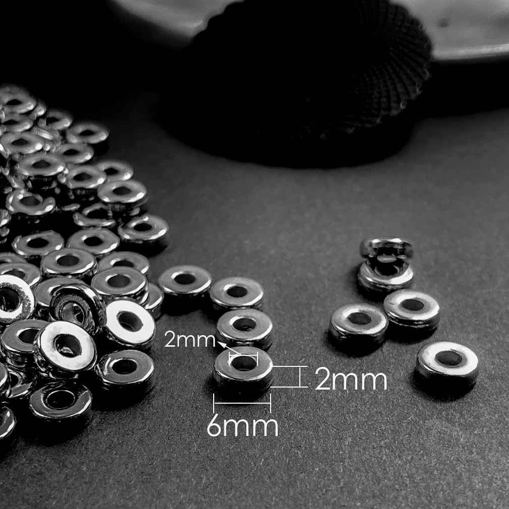 1200pcs 6mm Gun Black Flat Disc Spacer Beads Round CCB Rondelle Beads Spacers for Bracelet Necklace Jewelry DIY Crafts Making(Gun Black) - Image 2