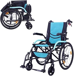 Ultraligero Portátil Silla De Ruedas De Aleación De Aluminio, Con Neumático No Neumático Doble Freno Discapacitado Vehículo De Transporte De Enfermería Autopropulsado Carro Pequeño ( Color : Blue )