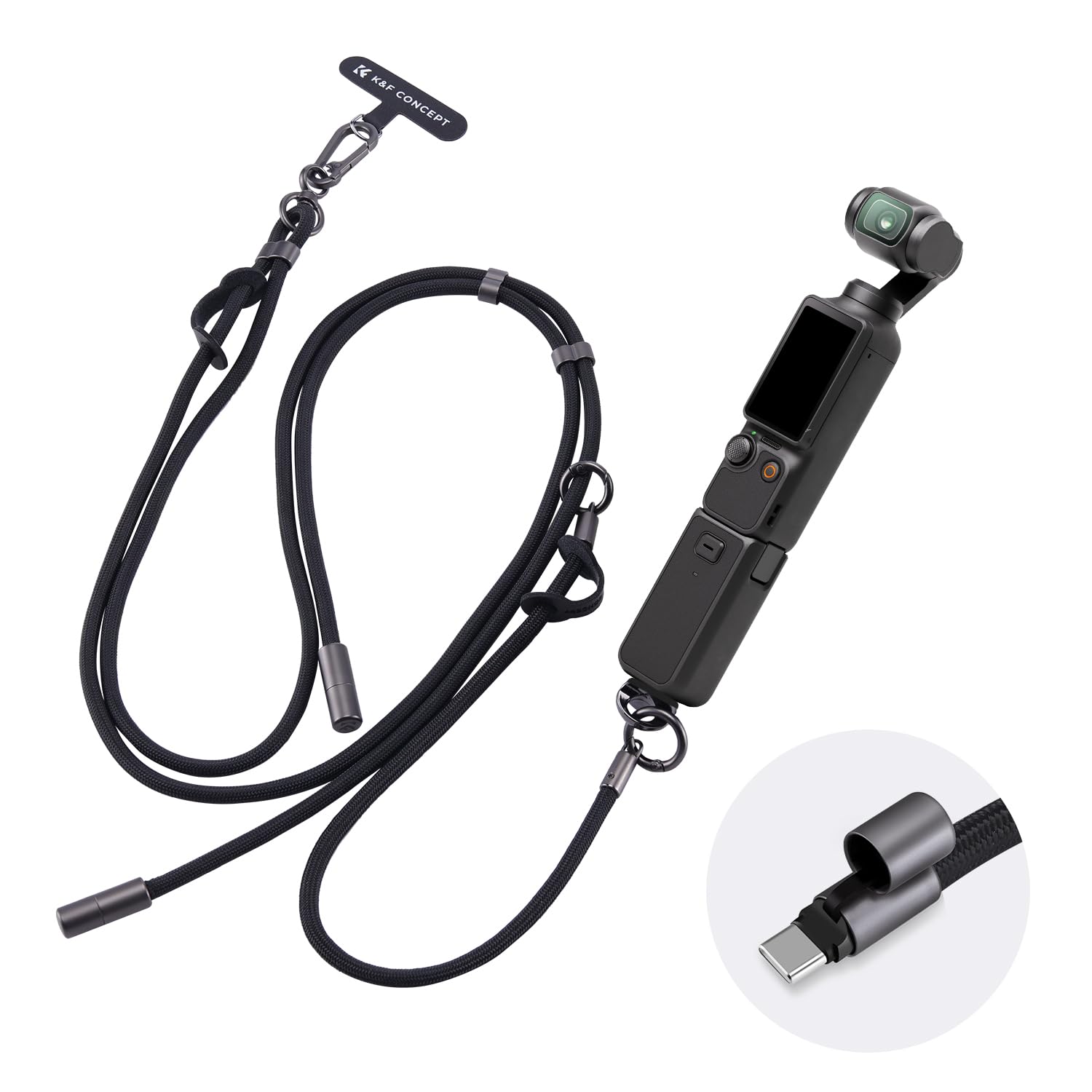 K&F CONCEPT Cordon Compatible avec DJI Osmo Pocket 3, Cordon Réglable à Porter en Bandoulière ou Autour du Cou pour Appareil Photo et Téléphone Portable