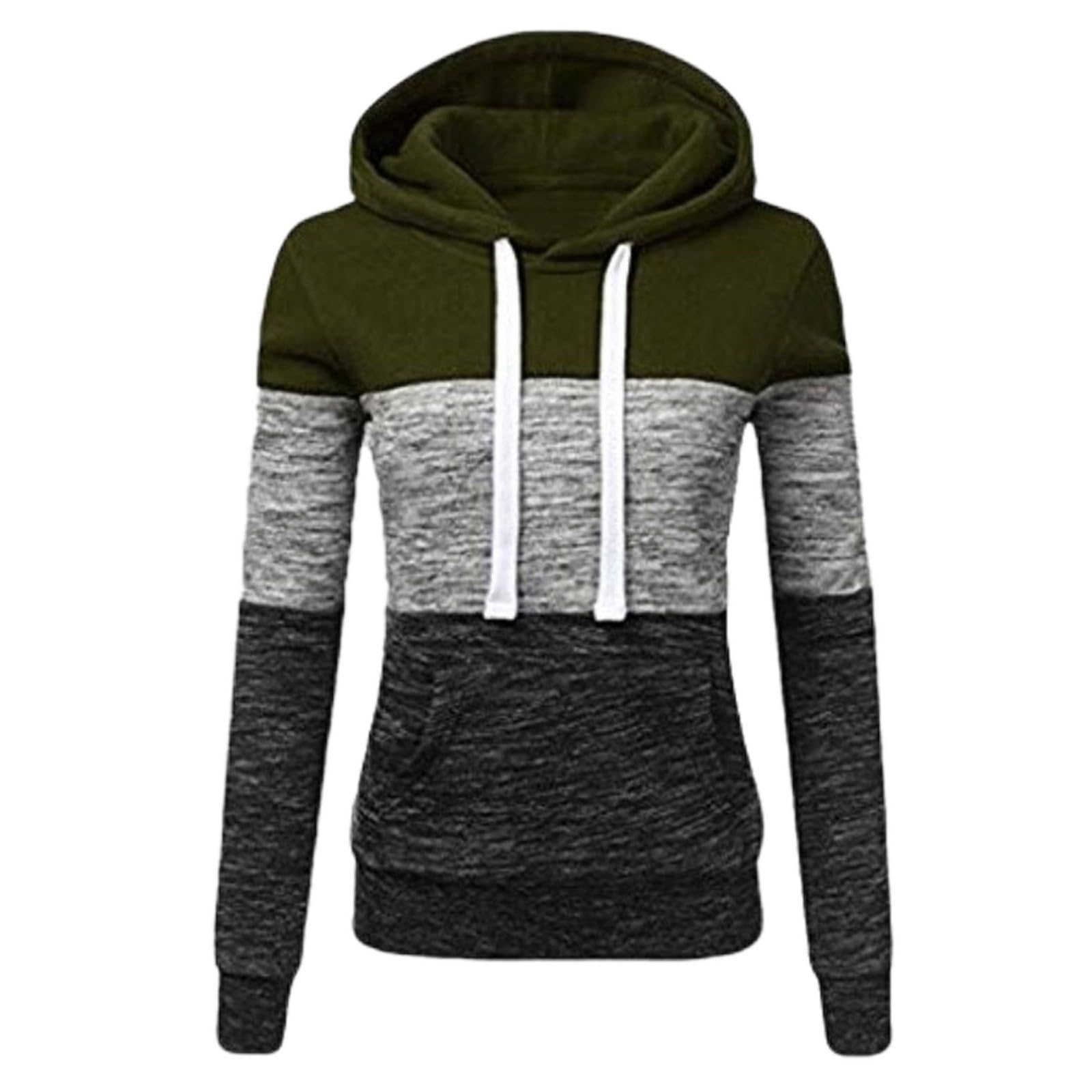 JIOAKFA Ladies Hooded Sweatshirt Winter Athletic Slim-Fit Hoodies Fashion Color Patchwork Tops Workout Hoodies With Pockets