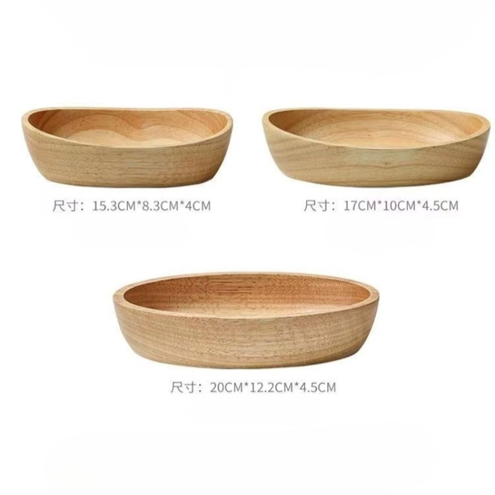 Frutero Madera Ensaladera de madera maciza gruesa con forma barco, cuenco grande for frutas y postres, vajilla(20x4.5cm)