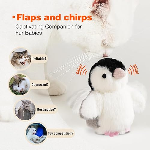 Miniatura 3 de Juguete Interactivo para Gatos Recargable con Pingüino que Pía Automáticamente, Juguete para Gatos con Forma de Pájaro Infundido con Hierba Gatera