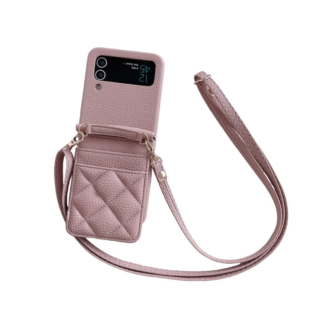 Funda de Cuero con diseño de Lichi y Tarjetero Tipo Cartera para Samsung Galaxy Z Flip 4 3 5 5G Flip4 Flip3, Color Rosa, para Z Flip 5