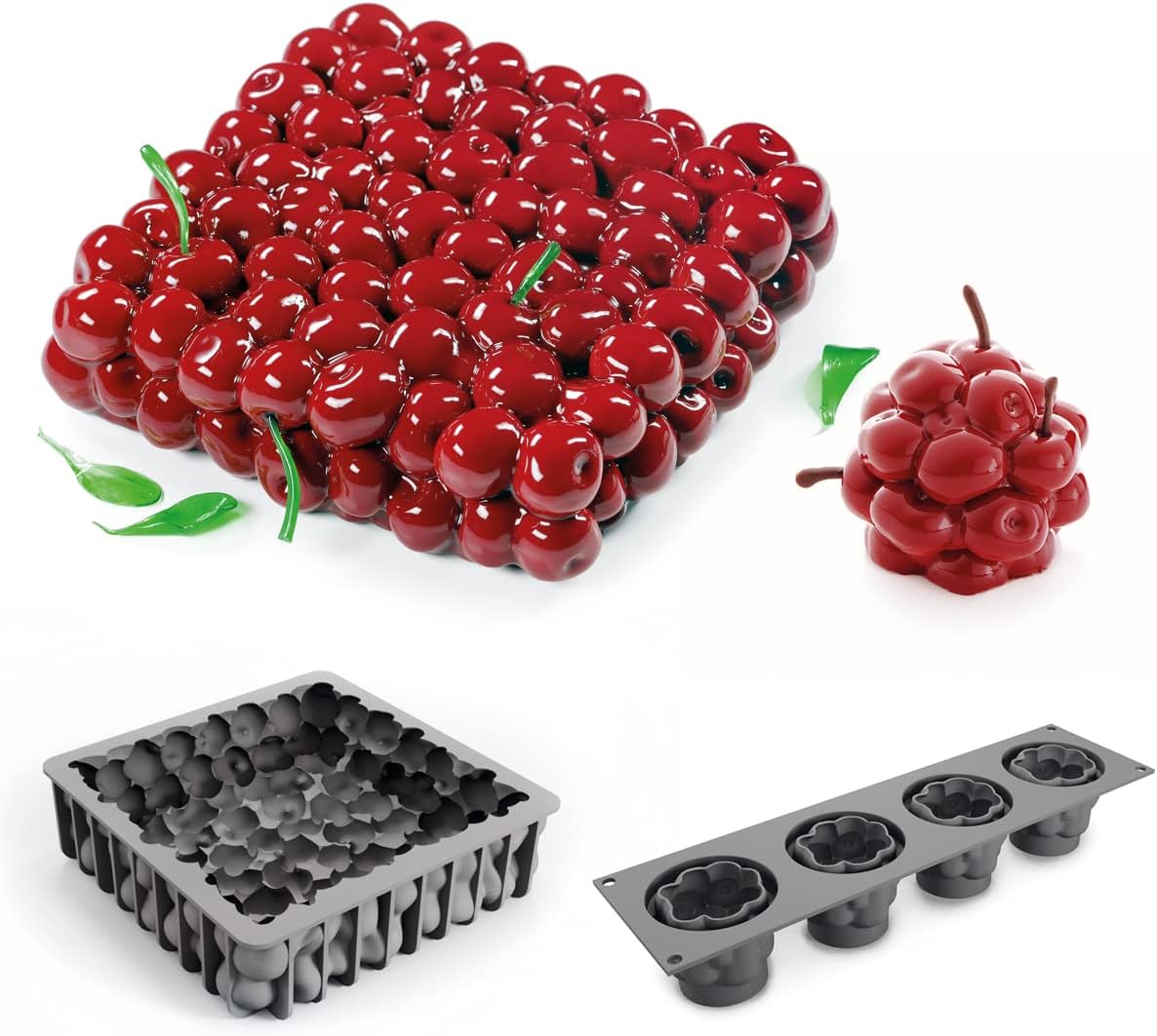 DINARA KASKO Mini Cherry silicone mold and CHERRY cake silicone mold for baking Bundle