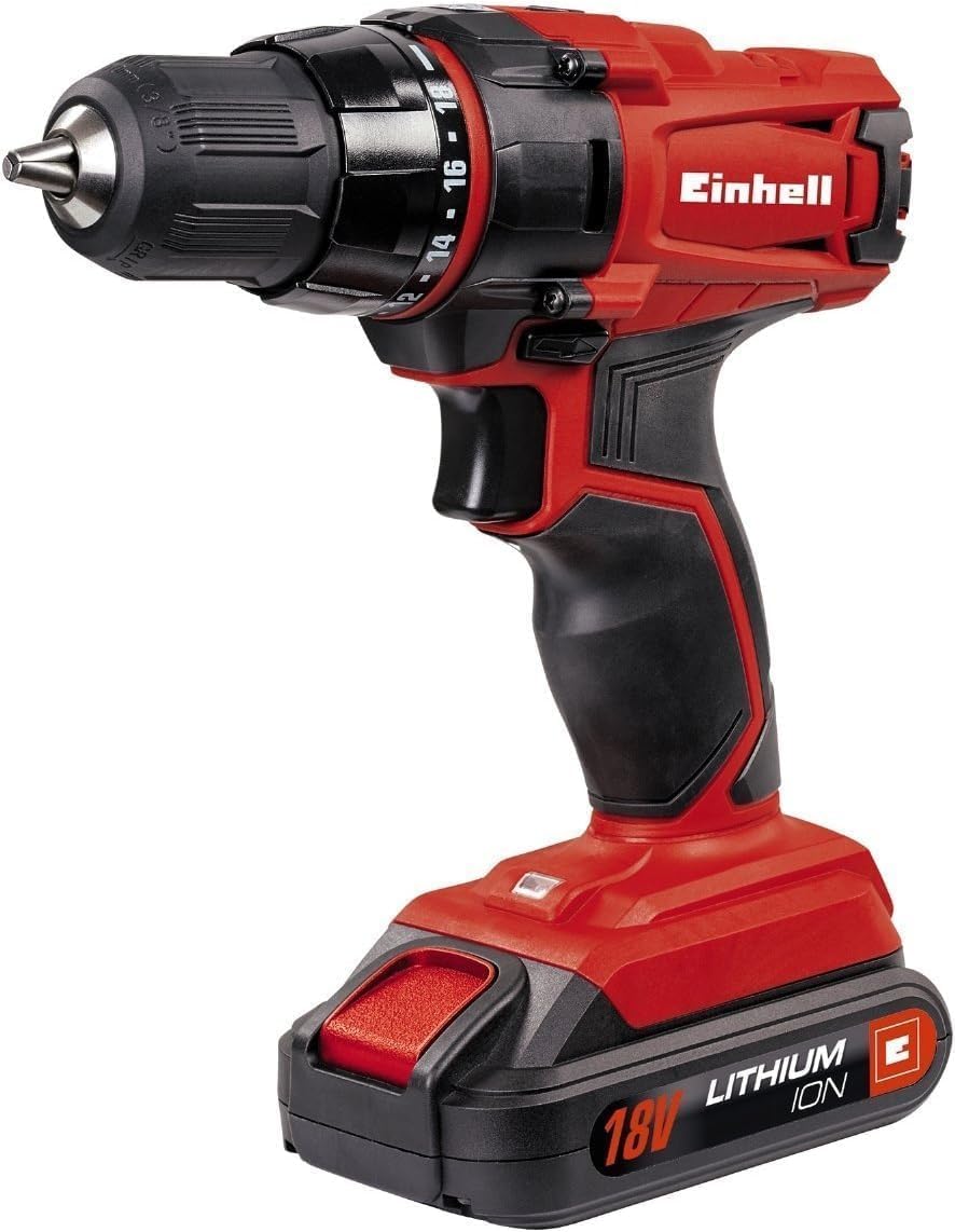 Einhell Wiertarko-wkrętarka akumulatorowa TC-CD 18-2 Li (litowo-jonowa, 18 V, 2-biegowa przekładnia, blokada wrzeciona, 18 + 1 ustawienia momentu obrotowego, w tym oświetlenie LED)