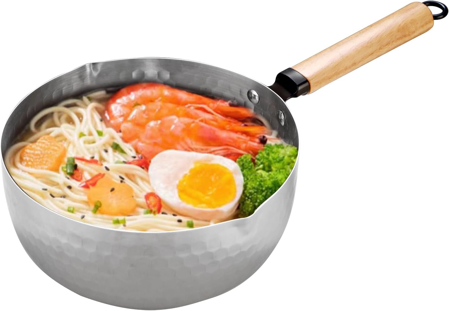 Tradizionale Giapponese Yukihira Pot, Anti-Aderente Acciaio Inossidabile Casseruola Padella Per Salsa Al Latte Con Manico in Legno E Olio Gocciolatoio (Argento),A,18cm/7in