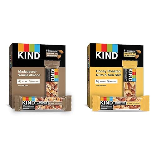 Barras KIND, almendra de vainilla de Madagascar, sin gluten, bajo azúcar, 1.4 oz, 12 unidades y barras, nueces tostadas de miel y sal marina, sin