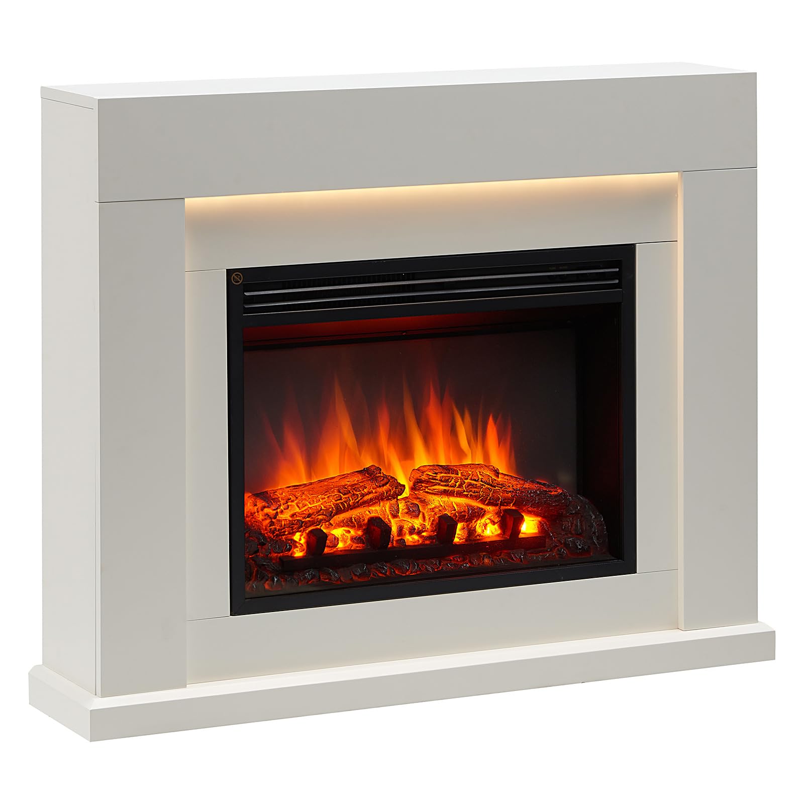 FLAMME 39 inch Electric Fire and Surround for Living Room, Madura White | 2kW Heater (1000W/2000W), 5 Brightness Levels, 13 Mood Lights, Remote Control, 7-Day Timer, Plug In, No Chimney Needed