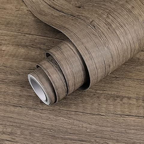 Sticky Back Plastic Brown Grain Wood Effect Vinyl Wrap 60X300cm Peel and Stick Self Adhesive Wallpaper Contact Paper Waterproof Film Roll Cover Cupboard Countertop Renovation Furniture Stickers Cover