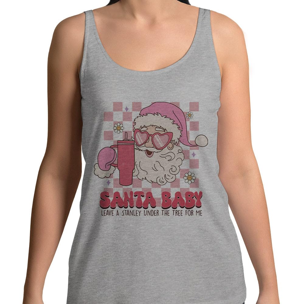 Pink Santa Baby Christmas Tank Top Unisex Large Grey