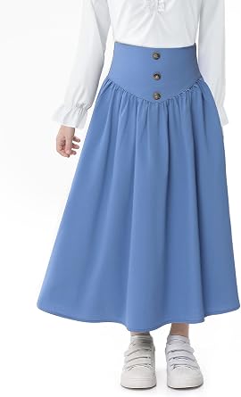 Girl Maxi Skirt Elastic High Waist A-Line Long Skirt Smocked Waistband with Drawstring and Pockets 3-12 Years