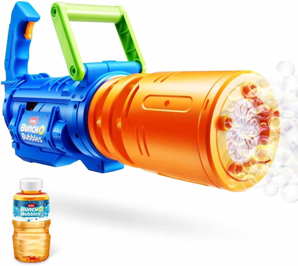 ZURU Bunch O Bubbles Motorized Bubble Gun with Rotating Drum & LED Lights, Blasts Up to 30,000 Bubbles, Includes 250ml Solution + 7 Packets