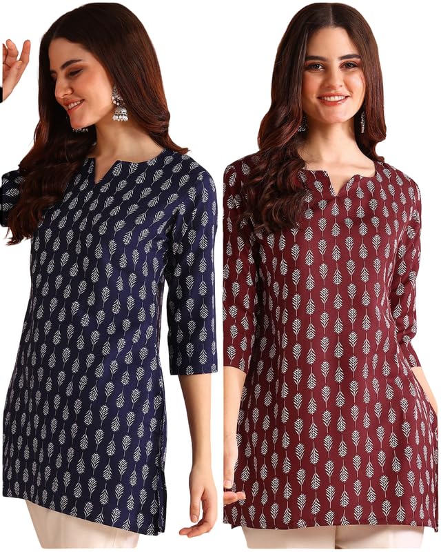 VHD IMPEX Women’s Short Kurti Rayon | Ladies Ethnic Tunic Pack of 2