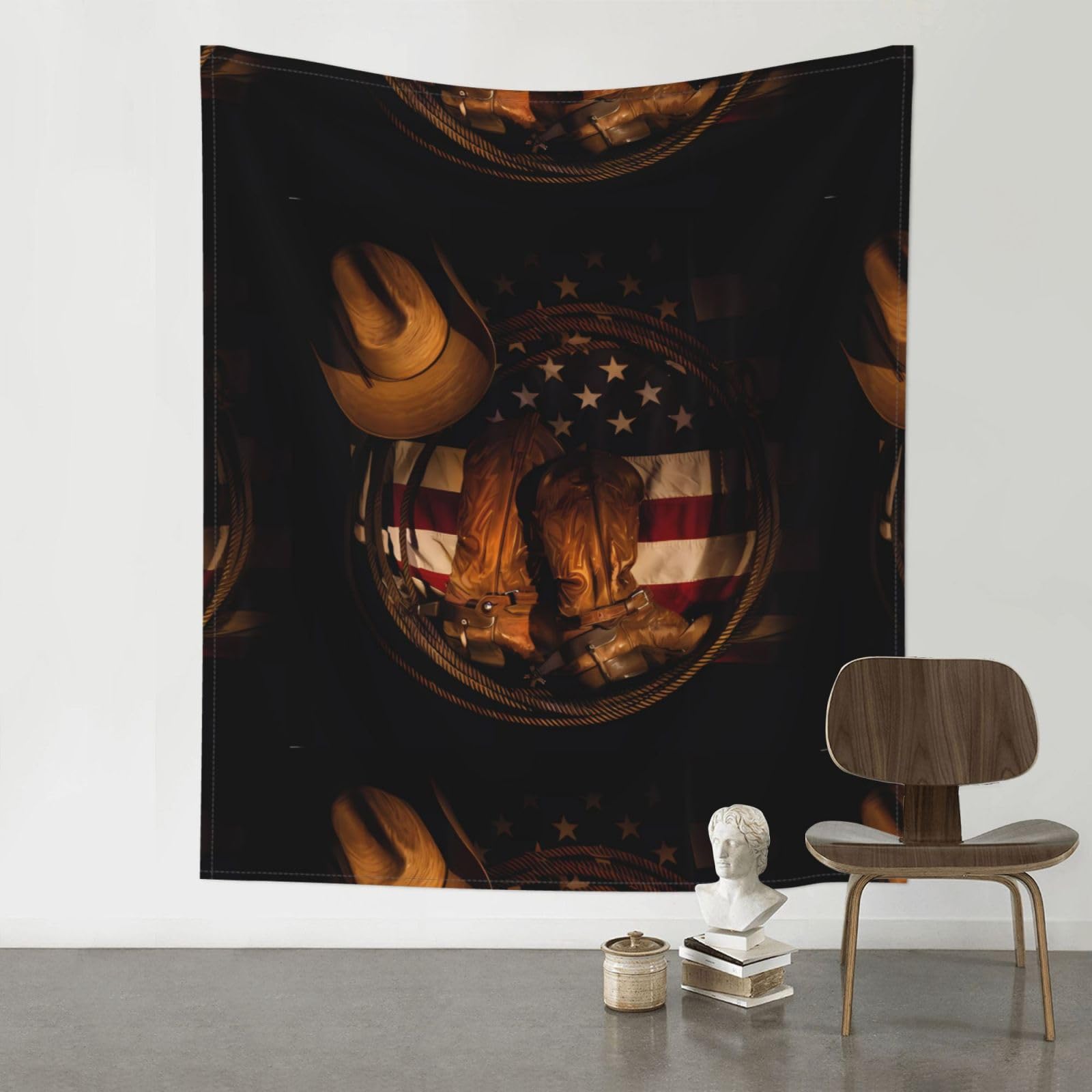 WHJSSF American Flag with Cowboy Boots Prints Wall Tapestry 60x51in - Boho Decor Throw for Bedroom, Dorm, Picnic & Outdoor Adventures