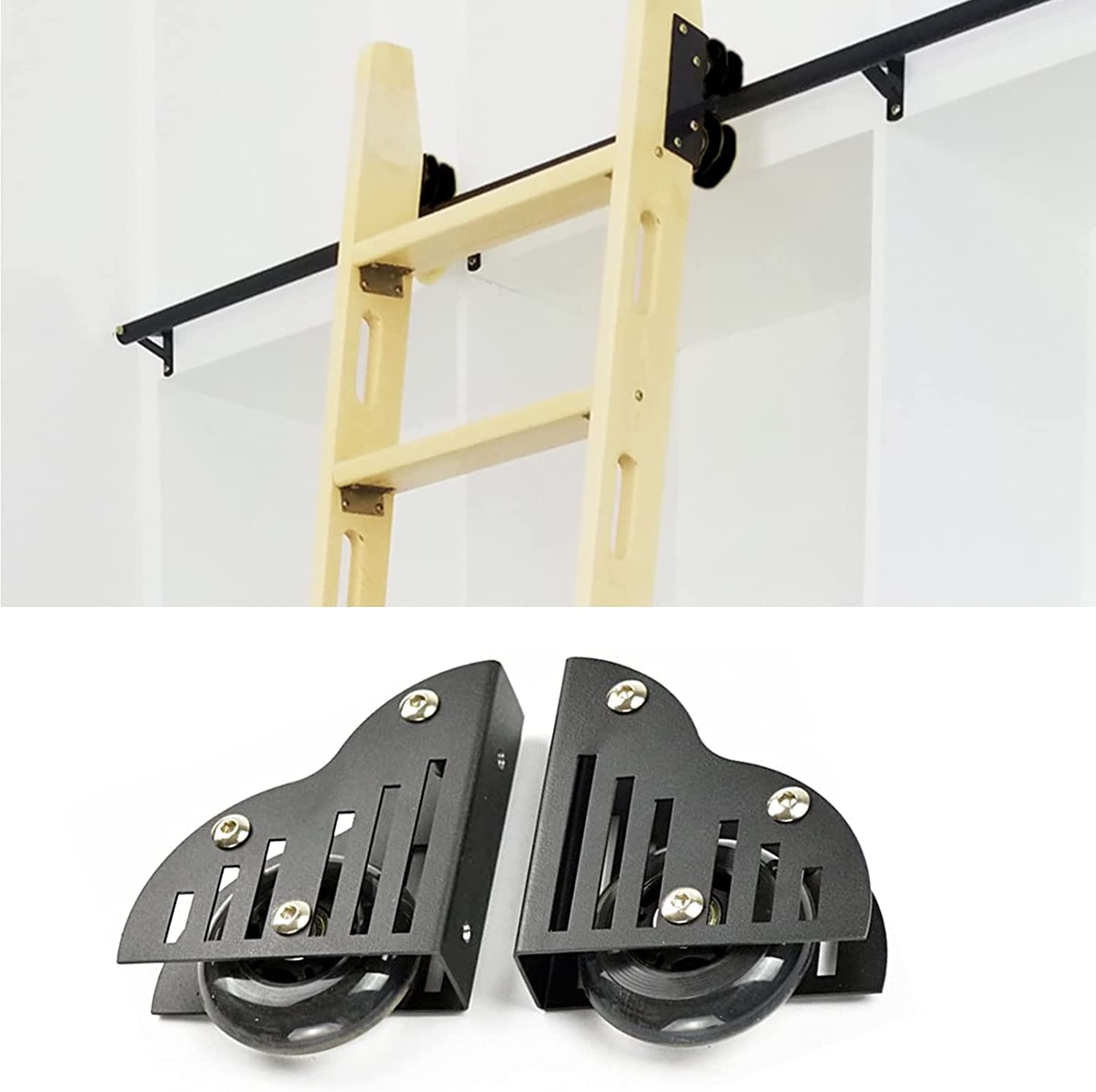 Kit quincaillerie pour échelle coulissante de 3,3 à 20 pieds avec rail rond noir au sol