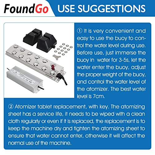 Foundgo Ultrasonic Fog Maker Fogger Machine Air Humidifier Mist Maker For Water Fountain Pond With Buoy/400W Power Adapter/12 Replacement Discs (12 Heads) #TOP5