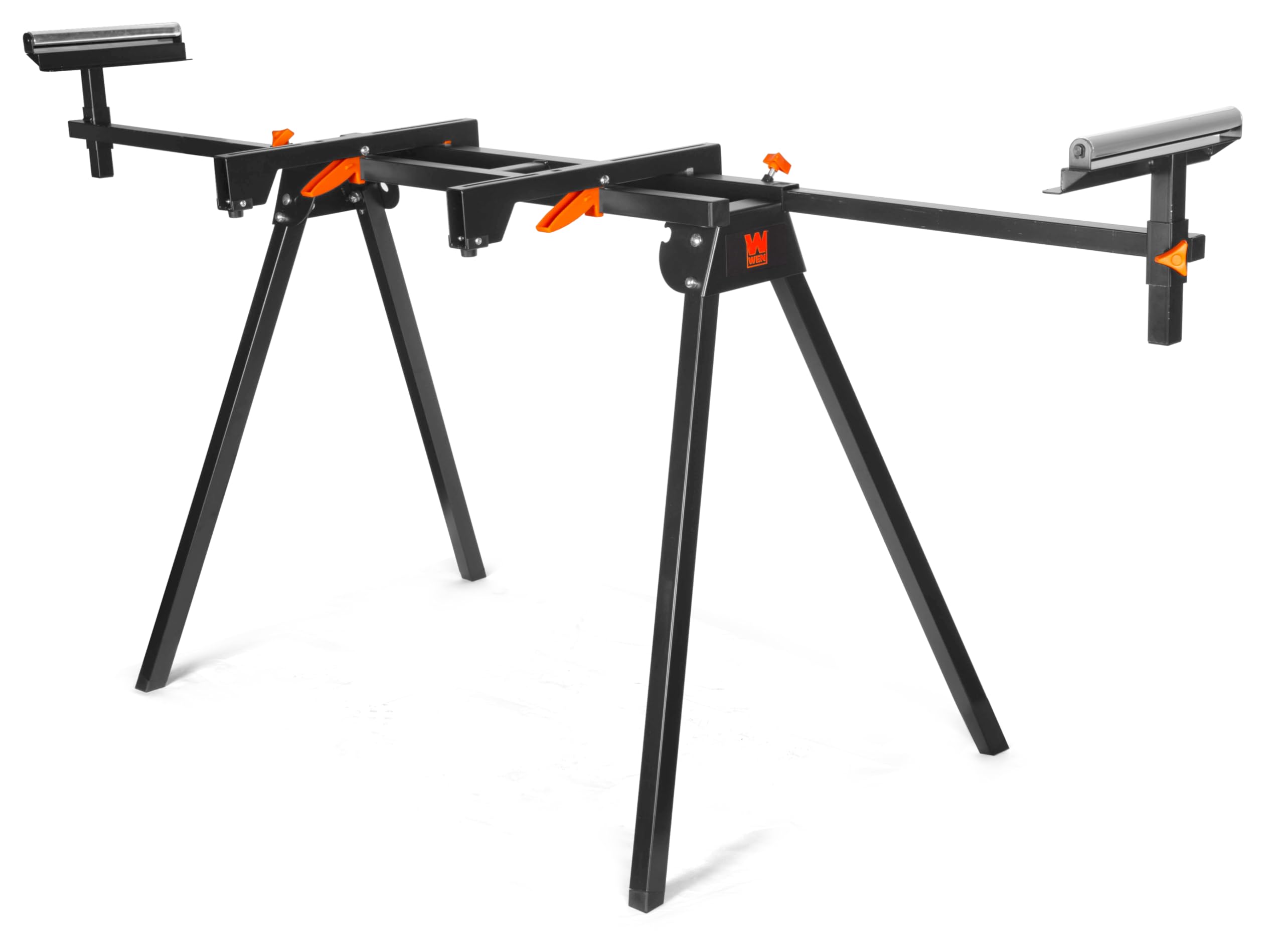 WEN Universal Collapsible Miter Saw Stand (MSA200) fully assembled with a miter saw mounted.