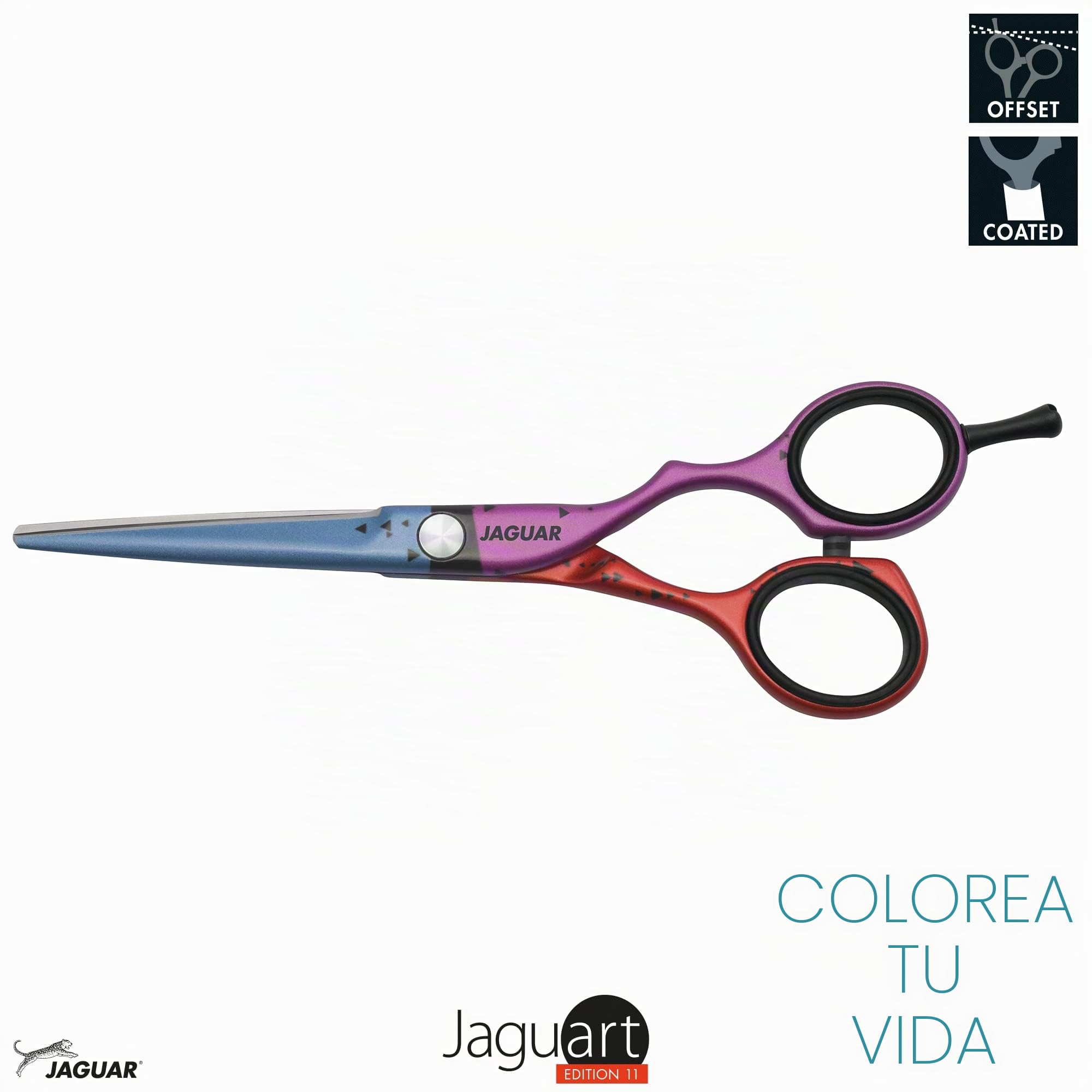 JAGUAR Jaguart Focus on 5.5" | Tijeras de peluquería con diseño offset | Revestimiento hipoalergénico y resistente de alta tecnología en calidad fotográfica | Fabricado en Alemania