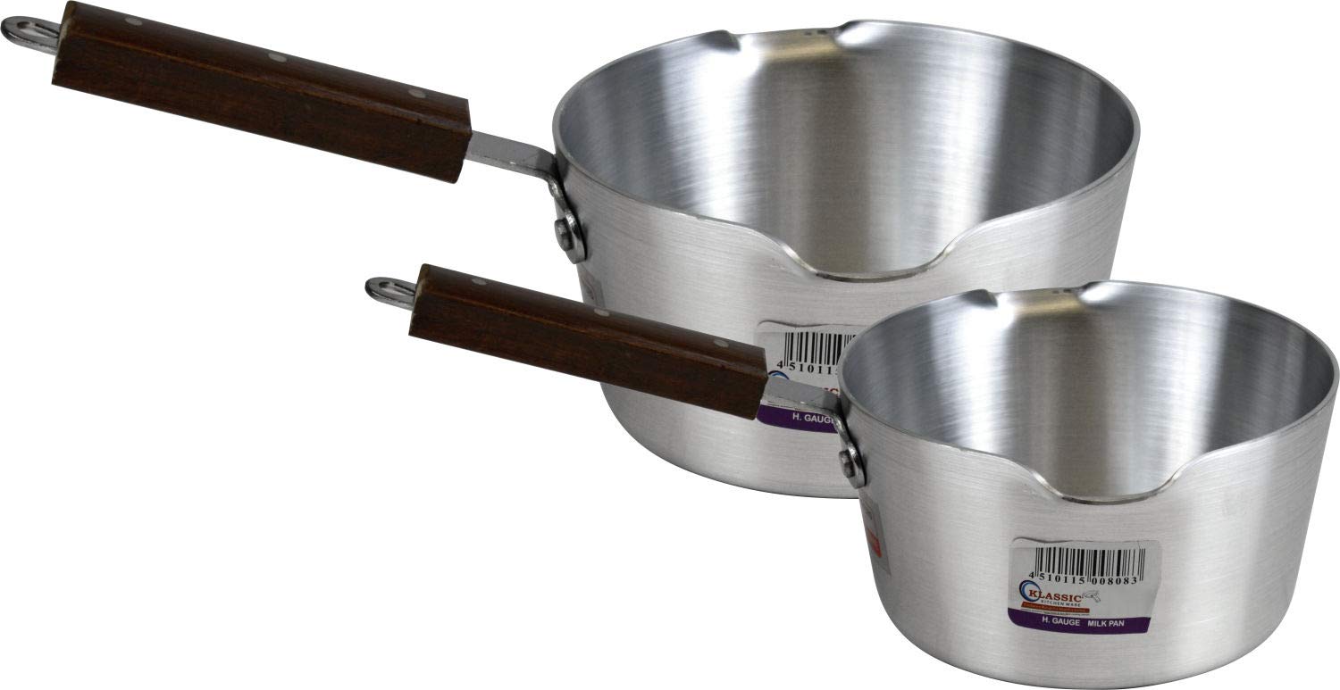 Milk Pan Set Aluminium Pan Soup Saucepan Combo Home Catering Restaurant Milk Pan with Wooden Handle (17cm & 20cm Set of 2 Pans)